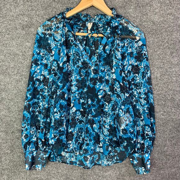 Anthropologie Sheer Printed Peasant Blouse Size XS‎ Floral - Picture 1 of 9